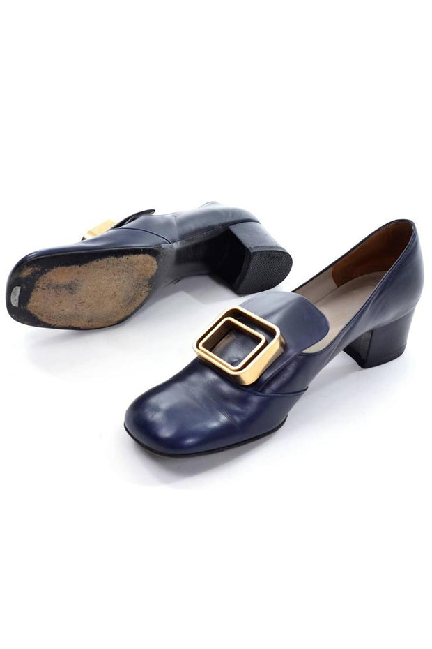 1960s Pierre Cardin Vintage Navy Pilgrim Shoes Rectangle Buckles 8N – Modig