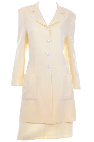 Louis Feraud Vintage Cream Wool Skirt & Double Breasted Jacket Suit