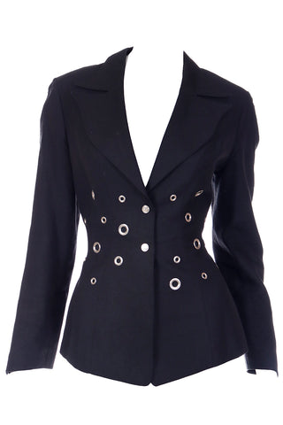 Chanel 1998 Vintage Black Wool Blazer Jacket With Single CC Button