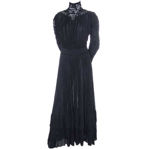 Antique Edwardian Black Lace Vintage Dress Cotton Voile Victorian ...