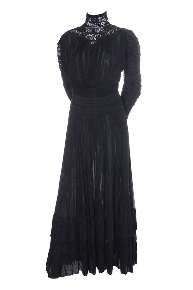 Antique Edwardian Black Lace Vintage Dress Cotton Voile Victorian ...