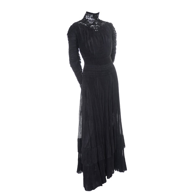 Antique Edwardian Black Lace Vintage Dress Cotton Voile Victorian ...