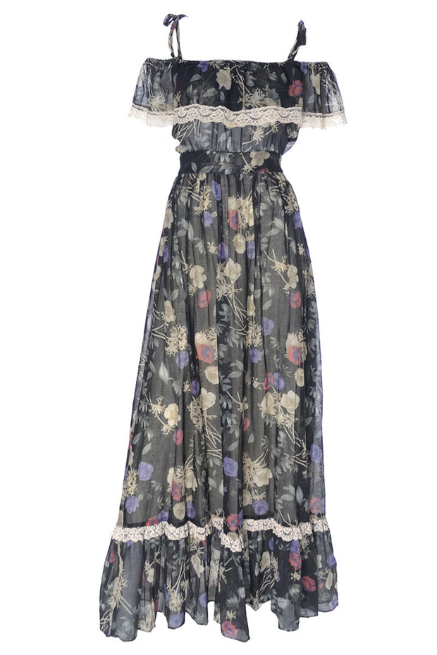 Gunne Sax by Jessica Vintage Maxi Dress Floral Off Shoulder Lace Trim ...