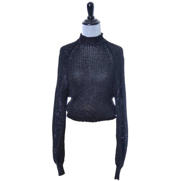 Krizia Vintage Sweater Maglia Italy Metallic Stretch Open Weave Top ...