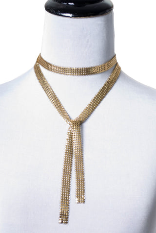Vintage Gold Mesh Scarf Tie Style Long Necklace - Dressing Vintage