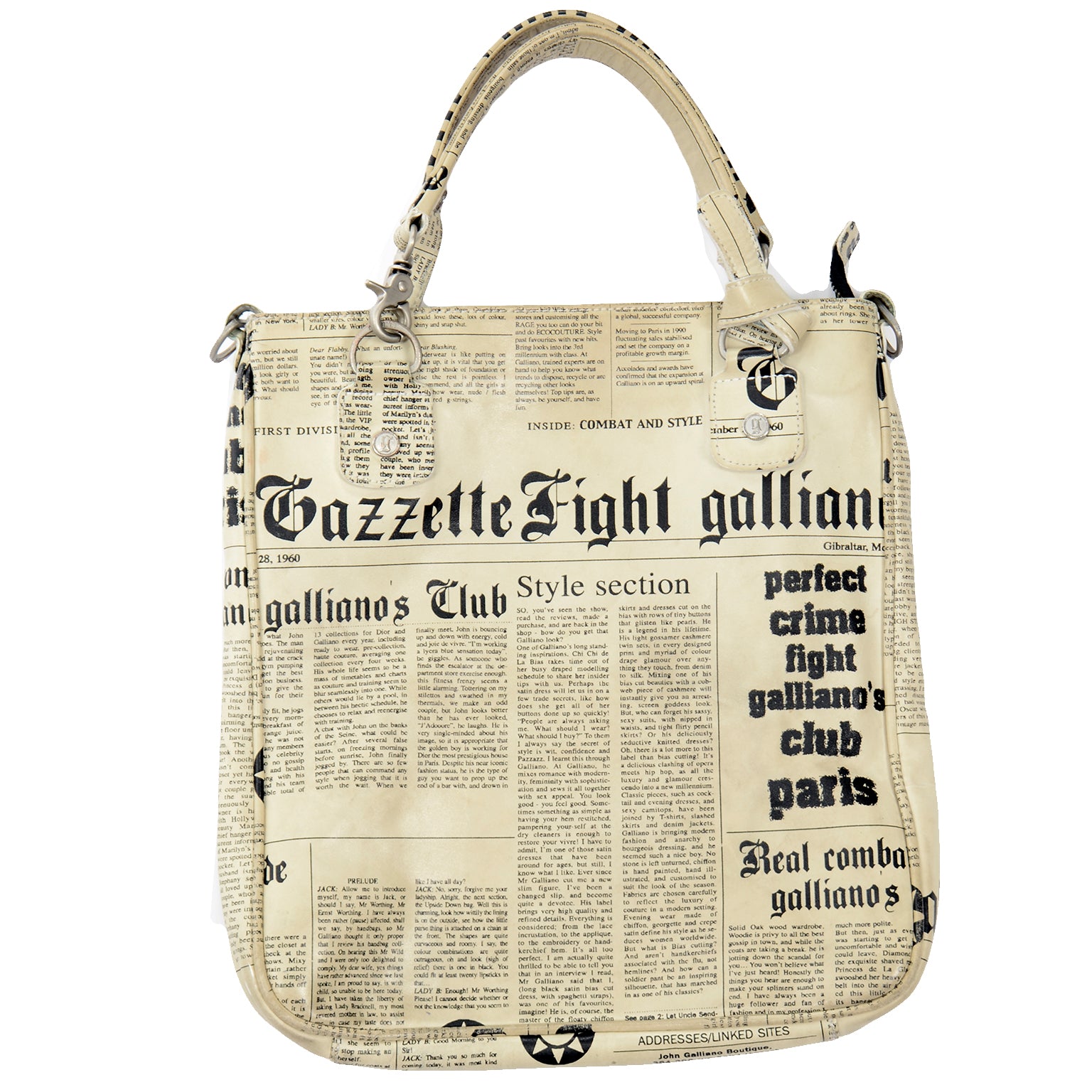 John Galliano Vintage Gazette Newspaper Newsprint Top Handle Bag