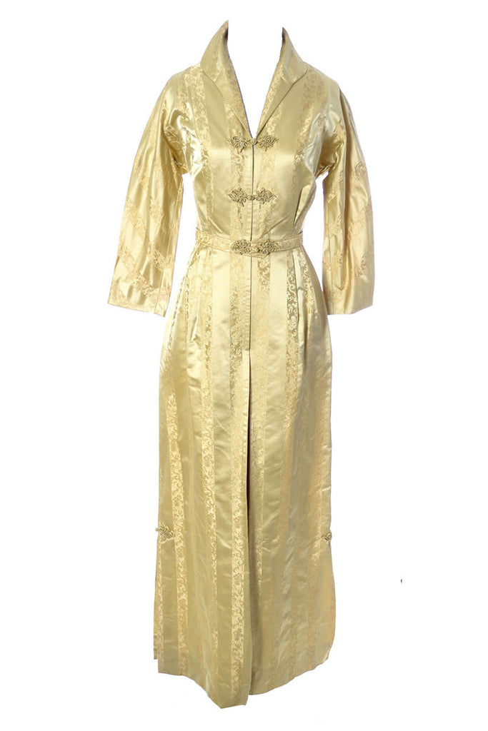 Beautiful Gold Silk Satin Vintage 1940s Hostess Gown Or Robe Dressing Vintage 9083