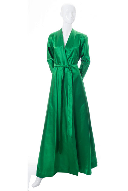 Vintage 1940s Green Satin Hostess Gown Dressing Vintage 0920