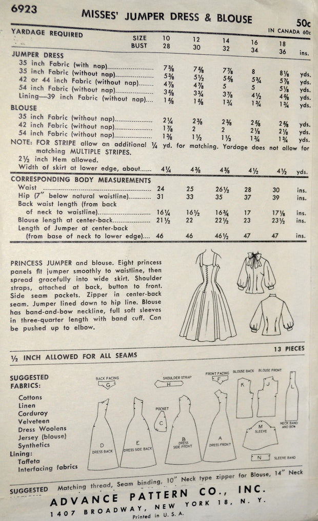 Advance 6923 1950s Jerry Gilden dress vintage pattern – Dressing Vintage