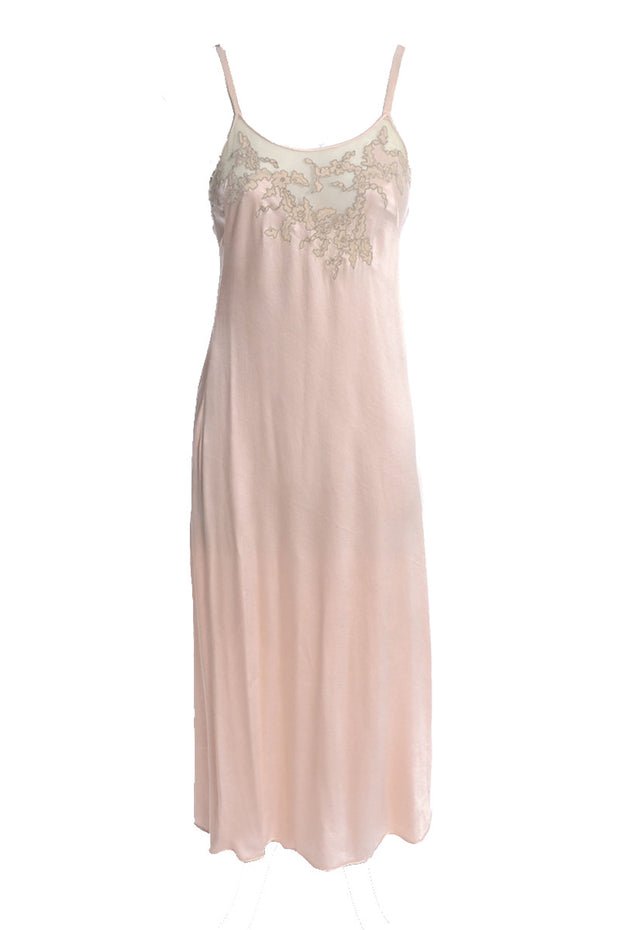 1930s vintage nightgown slip bias cut pink silk lace applique ...