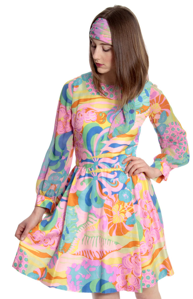 Rare vintage Tina Leser As New silk MOD 1960s dress with scarf – Modig