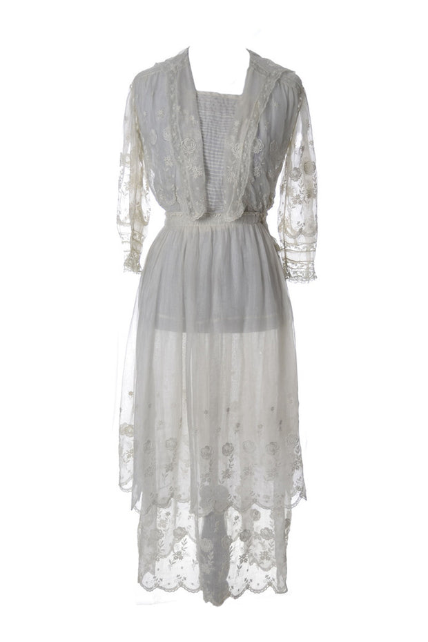 1910 Edwardian white vintage embroidered lace trim dress – Dressing Vintage