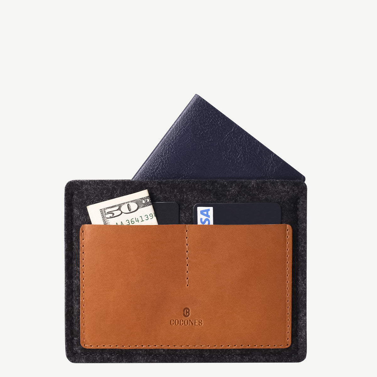 Grey Leather Money Pocket and Passport Holder