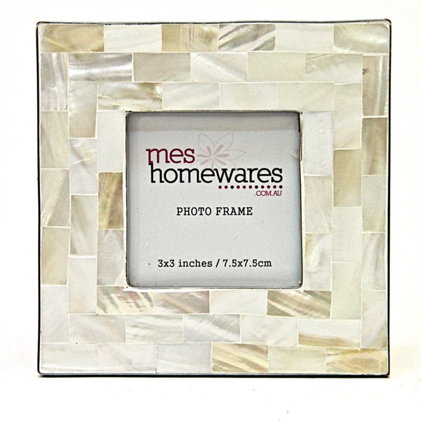 Photo Frame Silver Edge Mother of Pearl White 3×3 – Mes Homewares