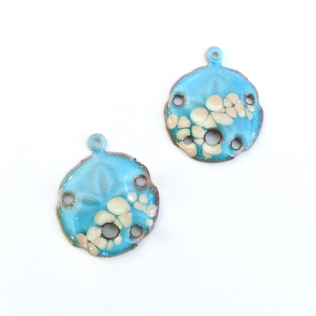 Small Sand Dollar Torch Fired Enamel Charms - Turquoise with Sandy Spe ...