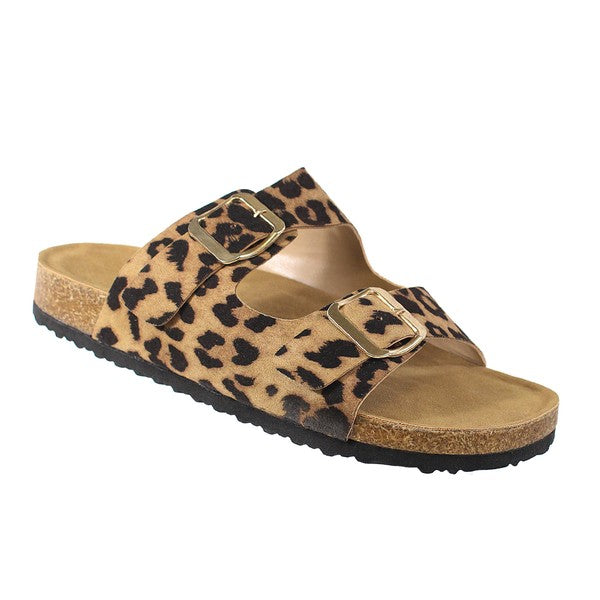 leopard print double strap sandals