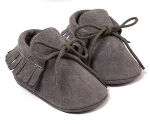 grey baby moccasins