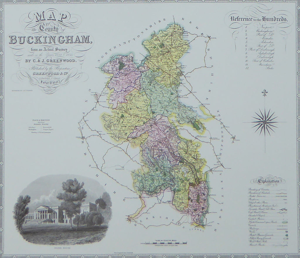Buckinghamshire Map By C J Greenwood Framed Print 16 H X W Posterco