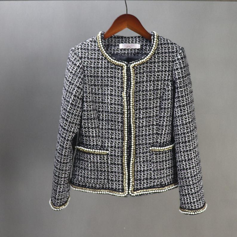 Tailor Made Black Pearls and Chain Checked Blazer Coat+ Skirt/ Shorts ...