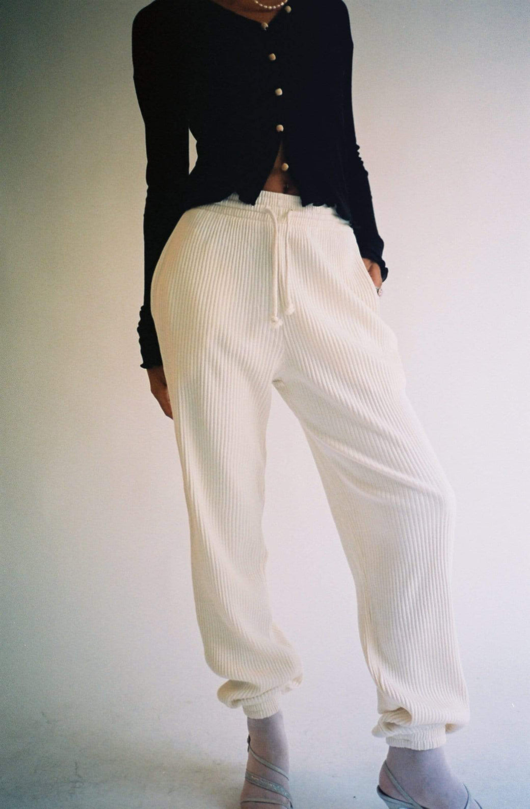 Baserange Off White Basic Ribbed Sweat Pants