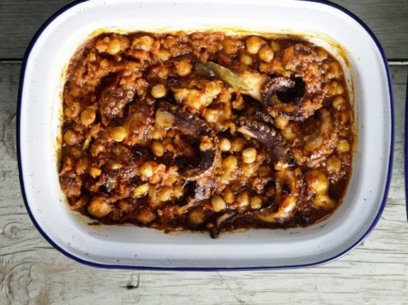 Baked Chickpeas with Octopus and Tomato Sauce – Greek Tastes 4 All