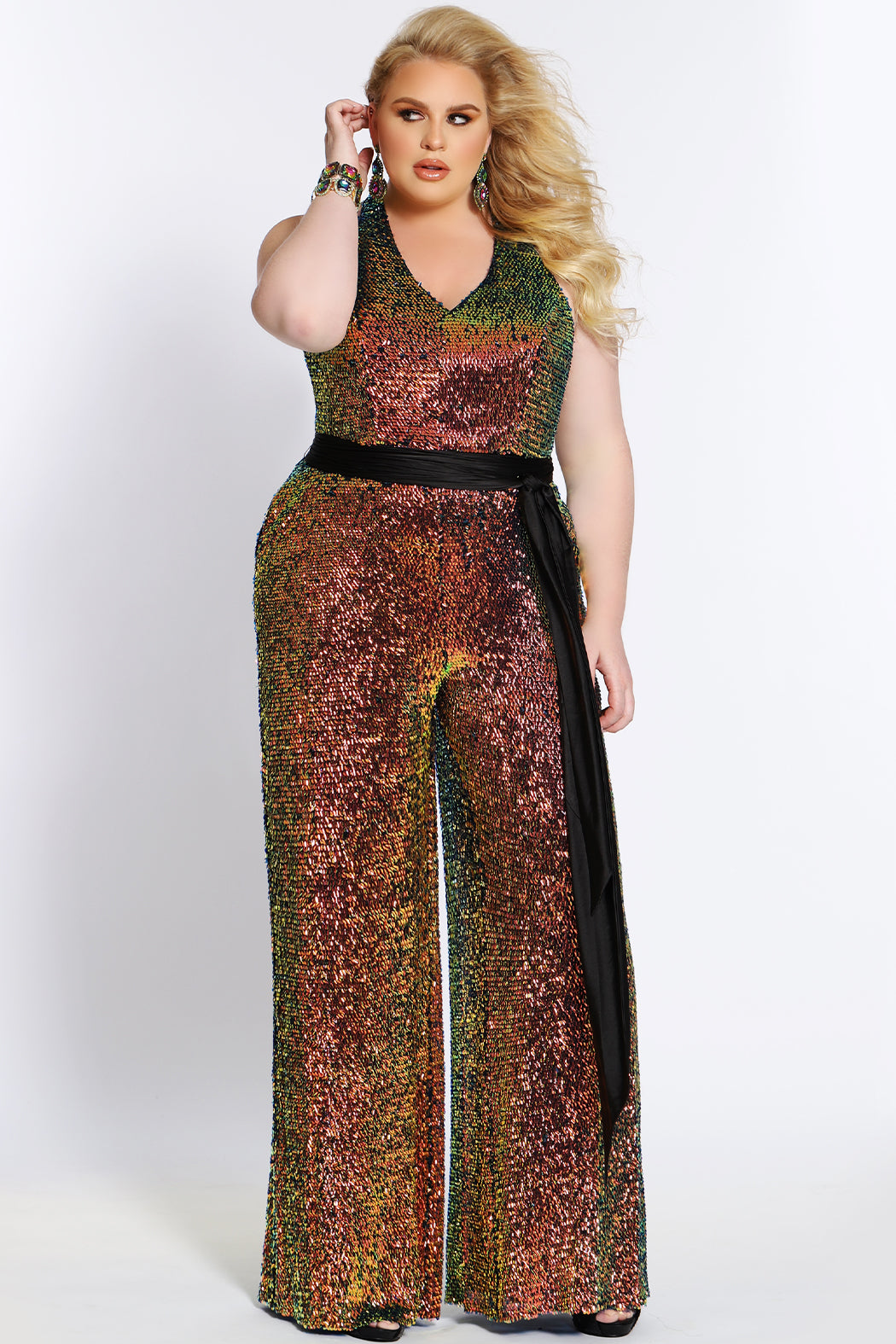 Johnathan Kayne for Sydney's Closet Plus Size Spyder jumpsuit 2021 Collection modesled by Chel @musicbychel style JK2110