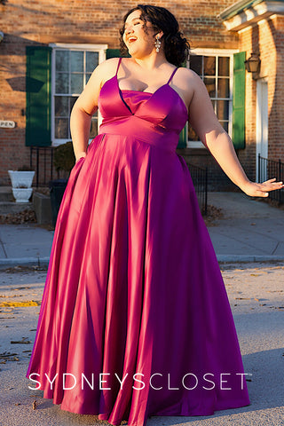 SC7301 plus size prom dress satin no beading pockets