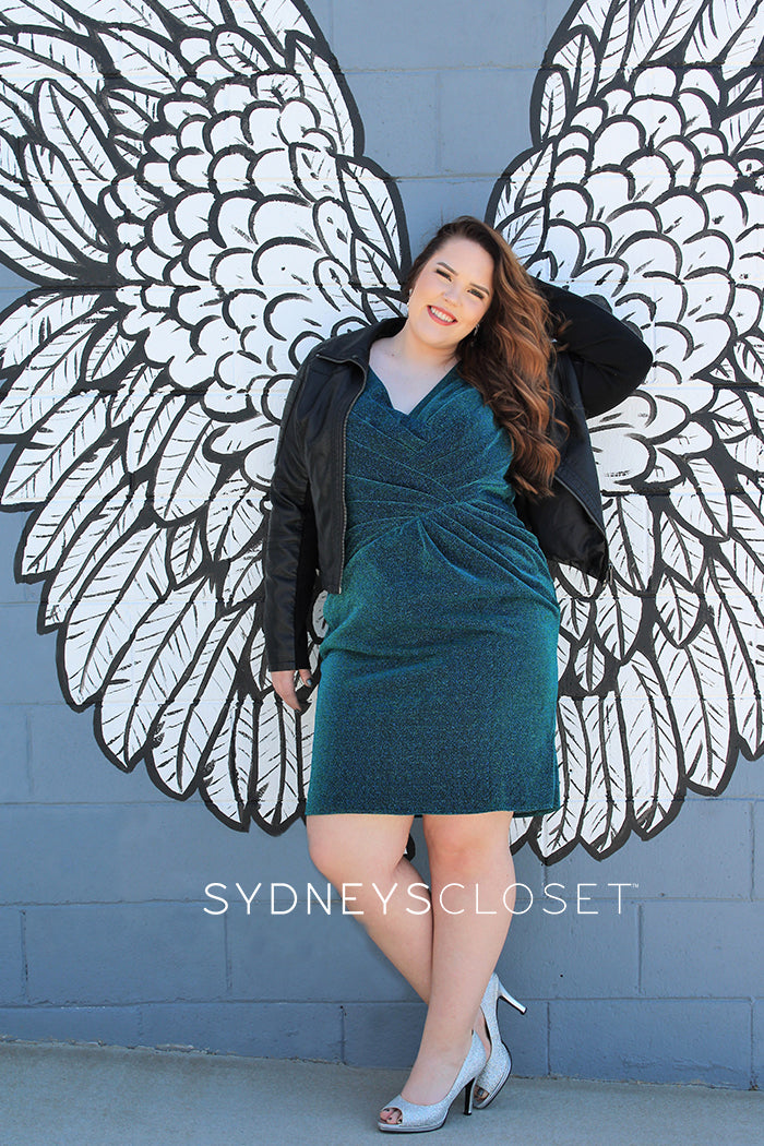 SC8093 plus size fitted cocktail party dress in emerald green by Sydney's Closet