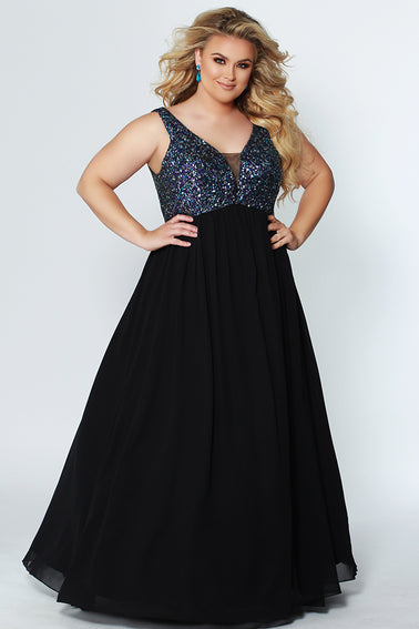 Sydney's Closet SC7341 Short Sequin Cocktail Dress Plus Sized with Ove –  Glass Slipper Formals