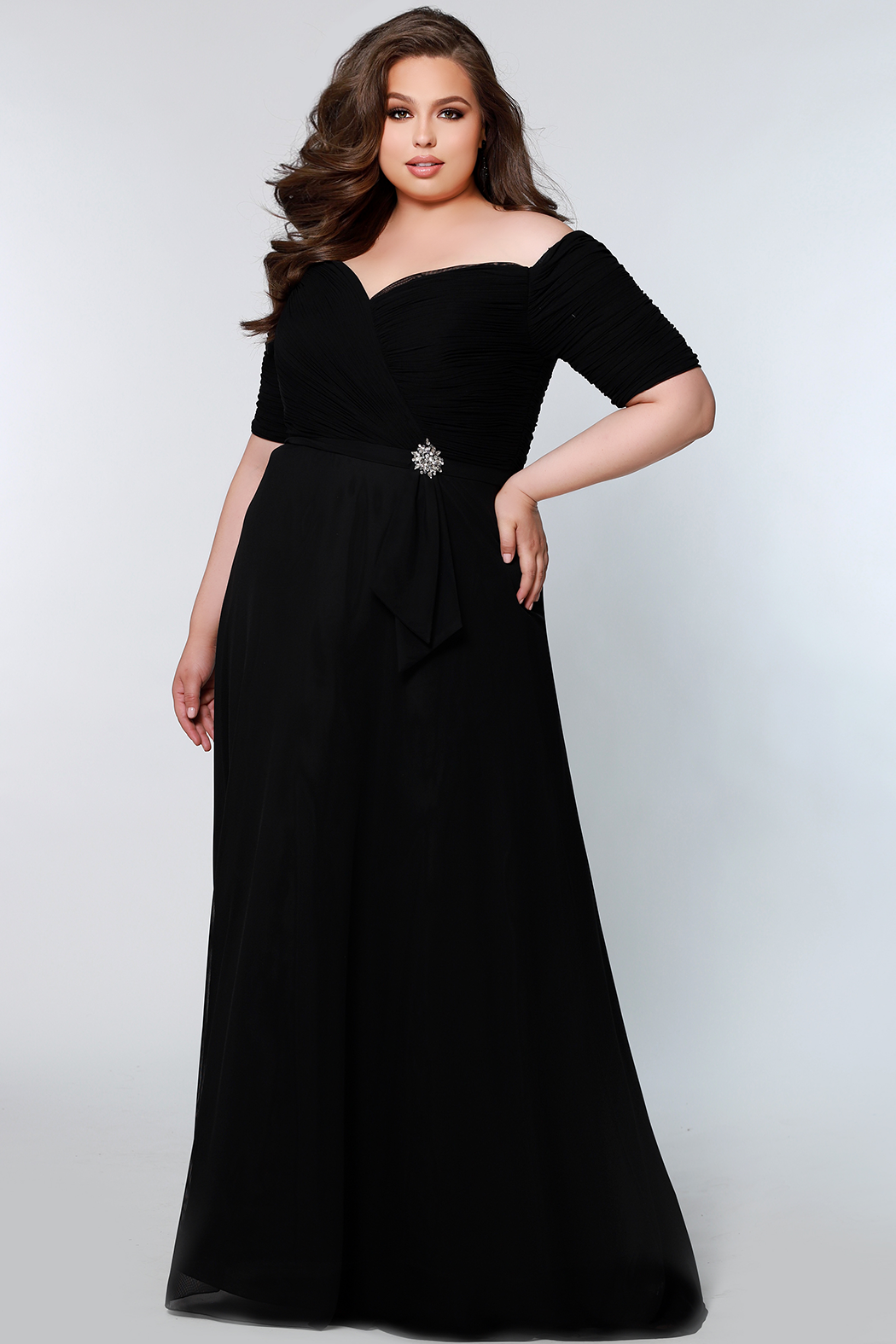 Curvy Elegant Off the Shoulder Formal Gown | Sydney's Closet