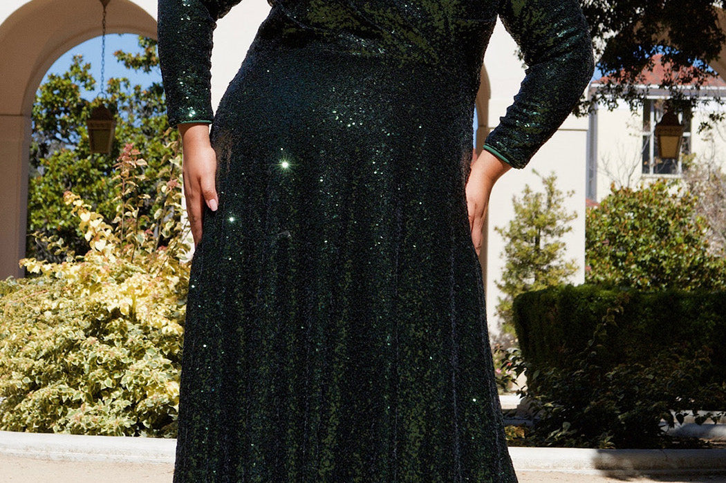 Sequin Gown Plus Size - Sleeveless V-Neck Floor Length Dress