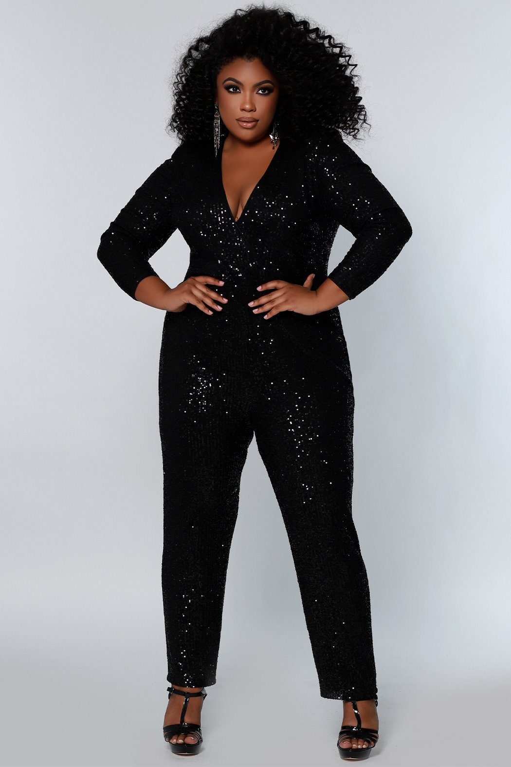 Plus Size Formal Long Sleeve Sequin Jumpsuit | Sydney's Closet