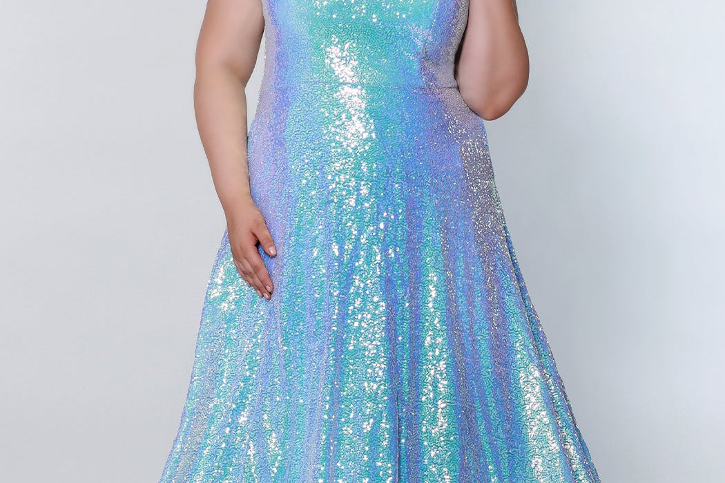 Plus Size Faux Wrap Sequin Flowy Dress - TE2305 – Sydney's Closet