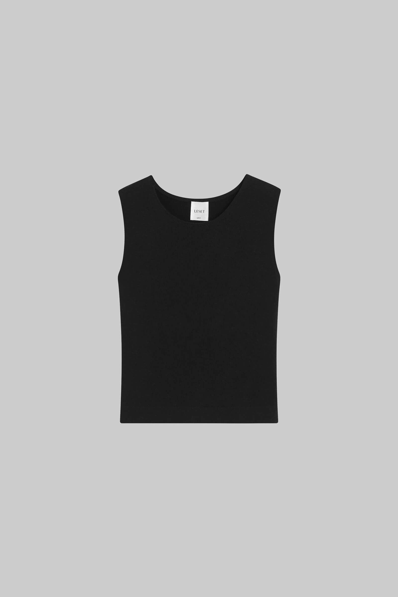 Leset Lauren Sleeveless Crewneck Top In Black