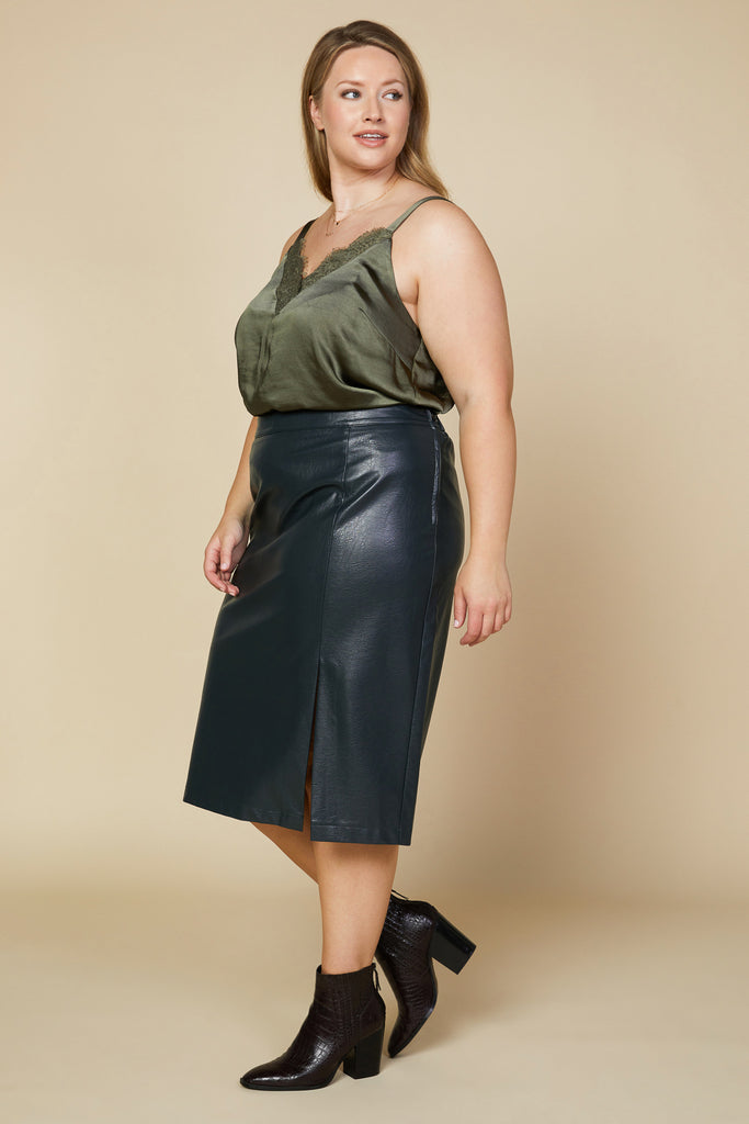 Women's Plus Size - Crushed Velvet Midi Skirt Champagne / 3X by Skies Are Blue