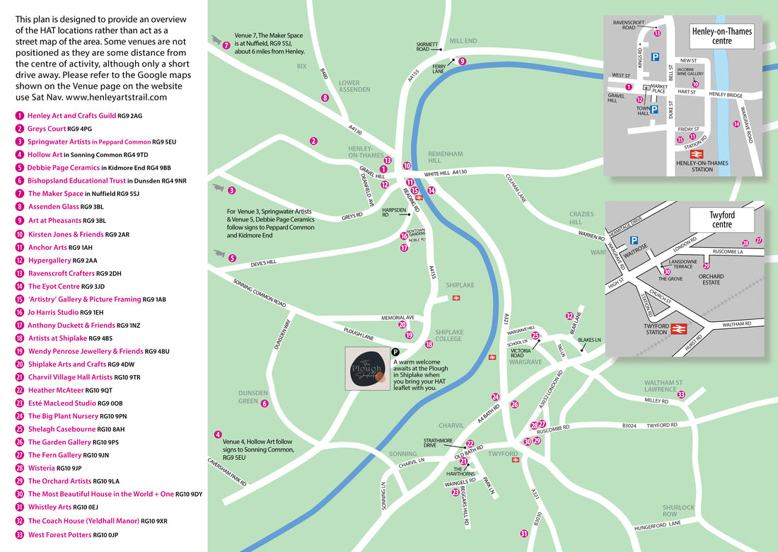 Henley Arts Trail Map 2023 - Venue 21 Charvil Village Hall Artists