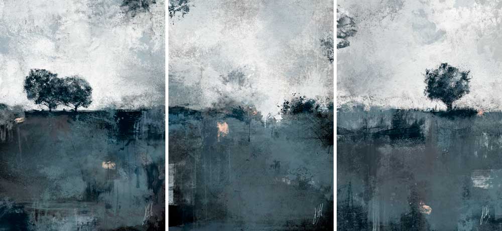 Singing The Blues I, II & III - blue original semi-abstract landscape paintings by Jayne Leighton Herd