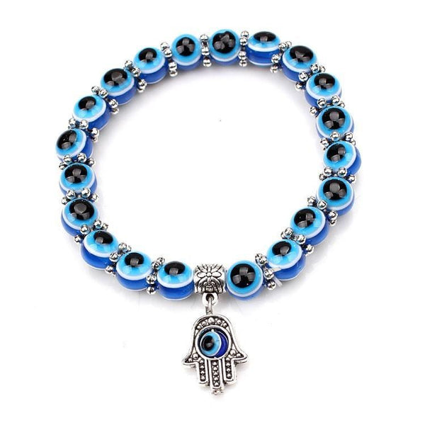 Handmade Evil Eye Glass Beads Hamsa Charm Bracelet - Project Yourself