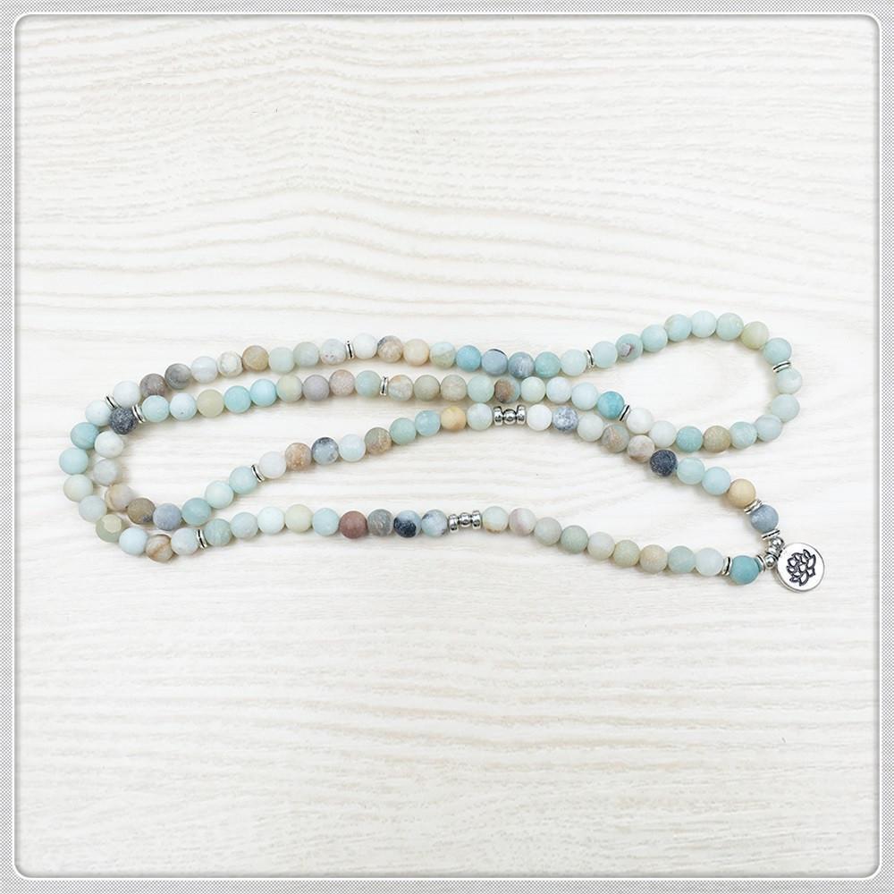 Matte Amazonite Beads Lotus Charm Mala Set - Project Yourself