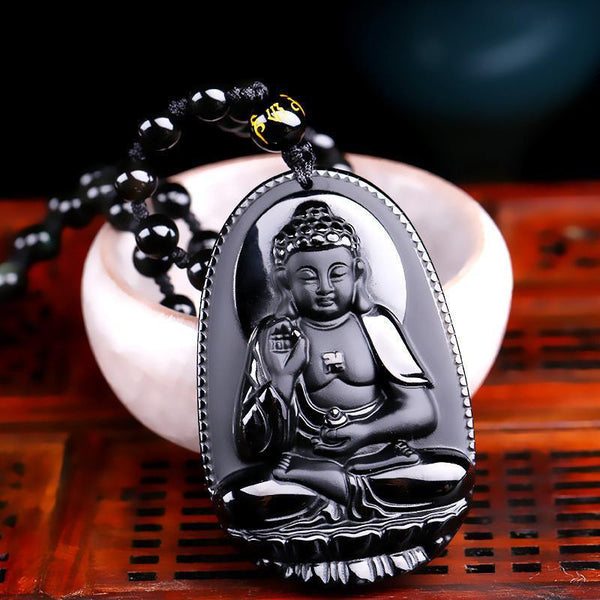 Natural Obsidian Hand Carved Buddha Amulet Pendant Necklace - Project ...