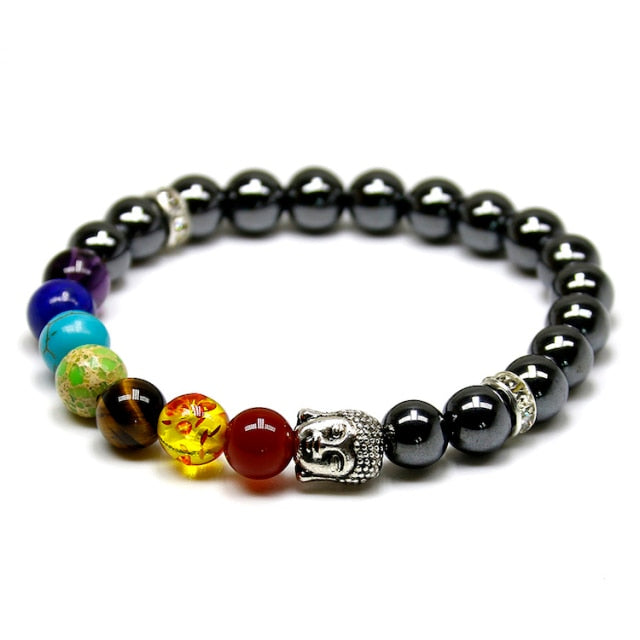 Hematite Buddha Charm Bracelet