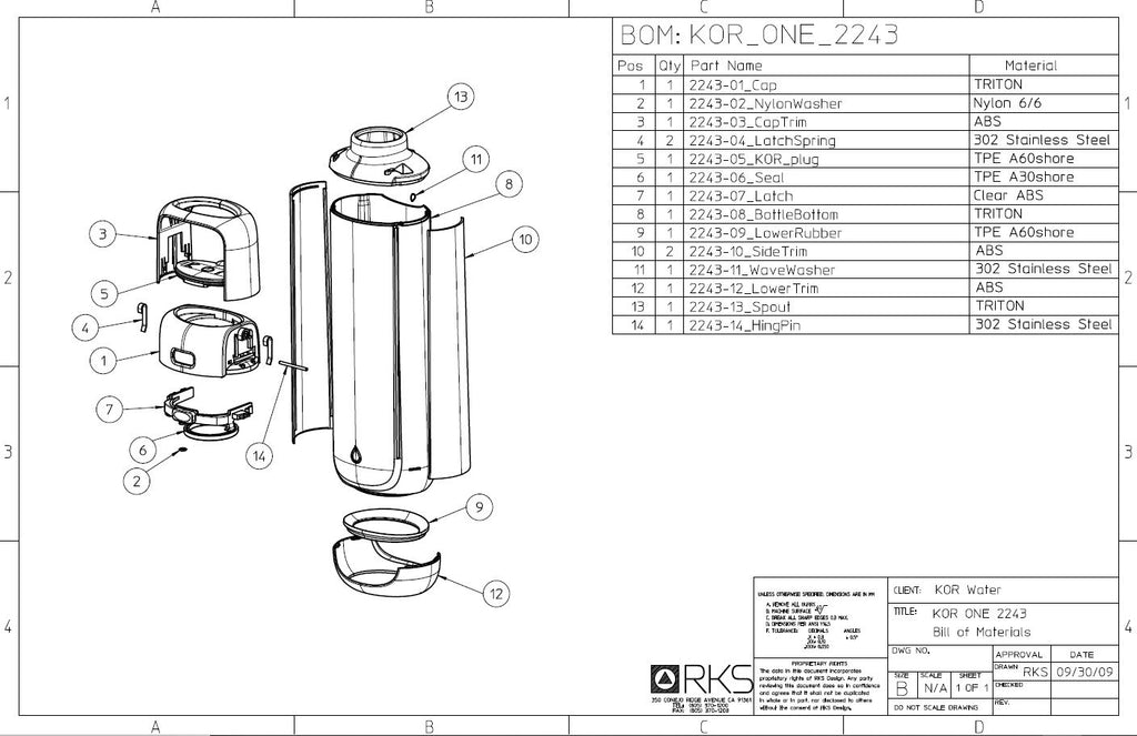 KOR ONE part bill of materials original 2009