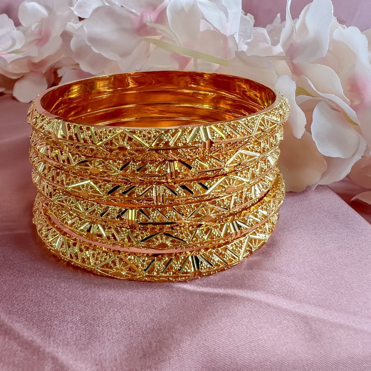 Fine set of 6 22k Gold Plate Bangles – SOKORA JEWELS