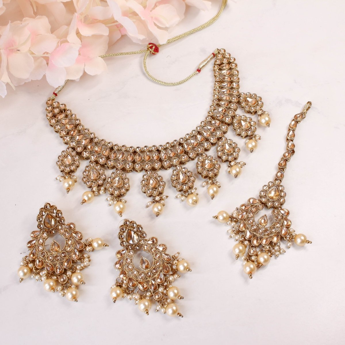 Sandika Necklace Set - Golden – SOKORA JEWELS