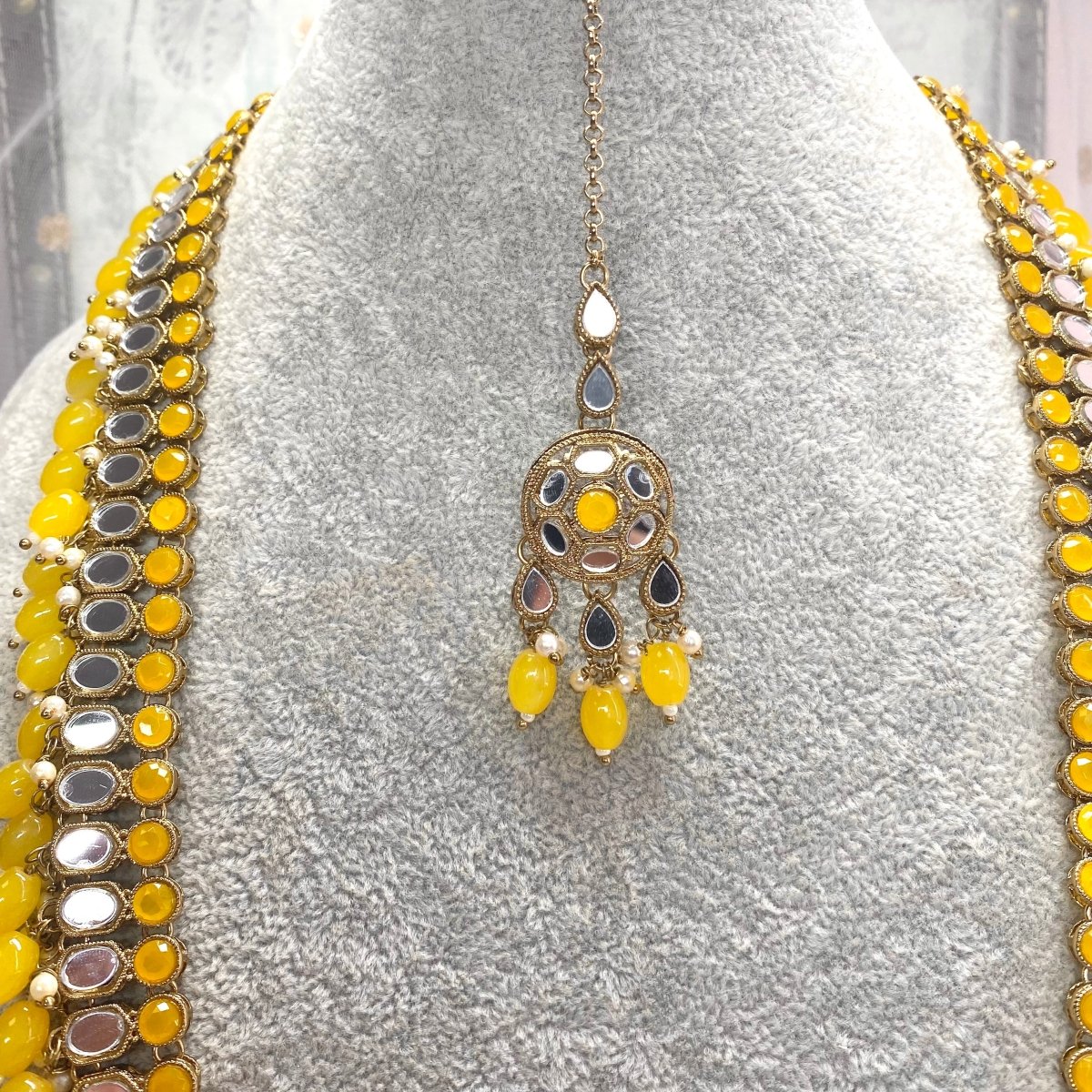 Minahil Long Necklace set - Yellow – SOKORA JEWELS