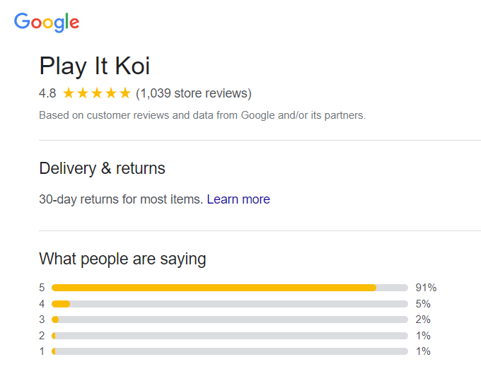 Play It Koi Google Reviews