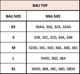 BALI TOP SIZE CHART – ELYSIIAN