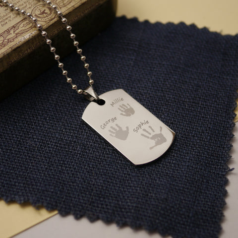 handprint dog tag necklace, mens gift ideas
