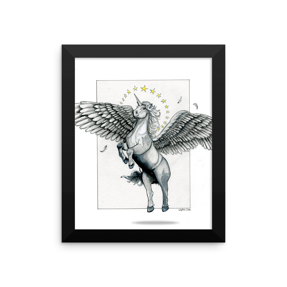 Magical Flying, Star Haloed, Silver Alicorn Fine Art Print: Framed pho ...