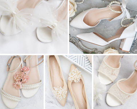 5 images of Shoes with pearl appliques